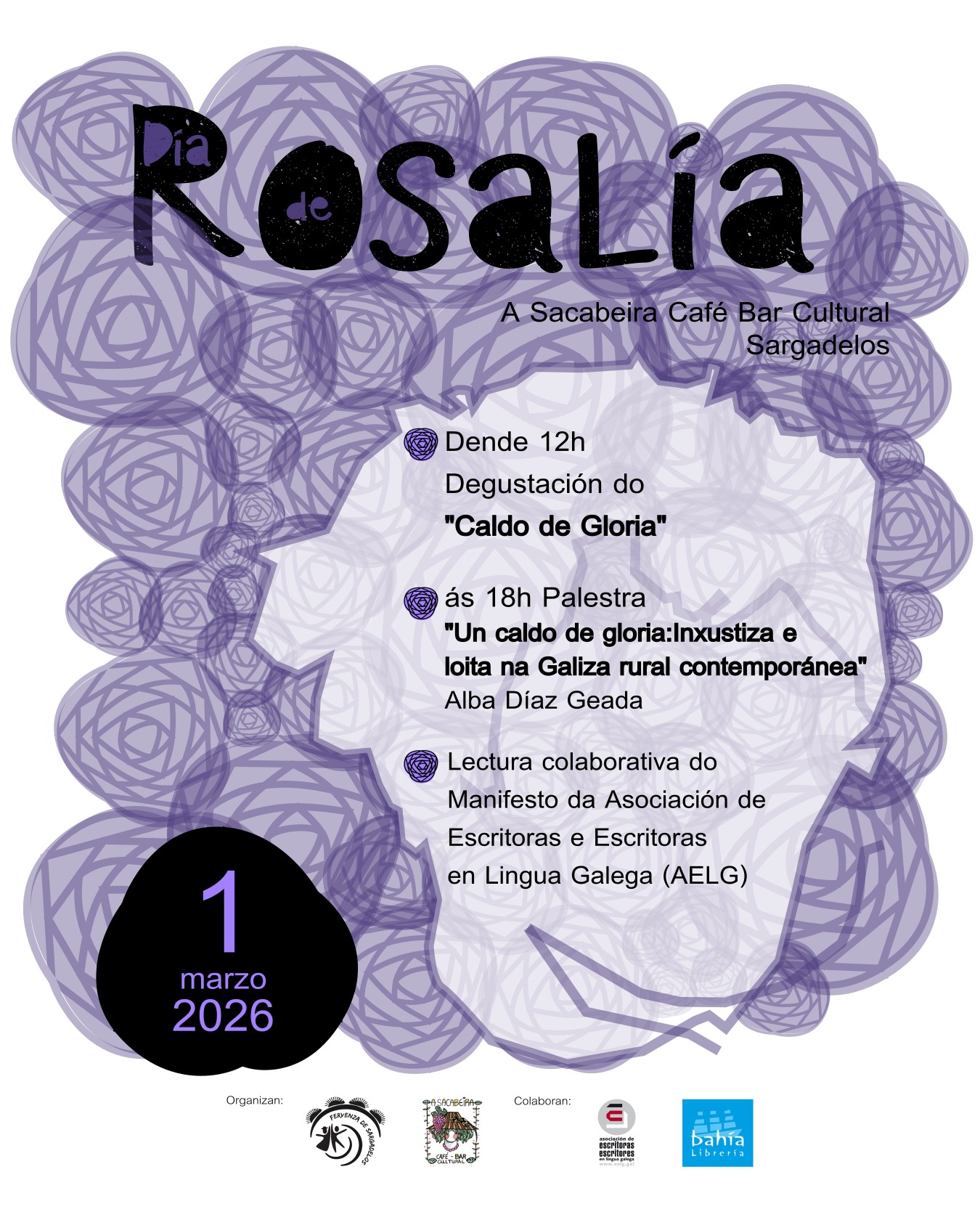 O sábado 28 de febreiro, ás 14:30 horas, celebrarase no Centro sociocomunitario de Ribadeo (detrás do Concello) o Día de Rosalía cun xantar de confraternización: o tradicional Caldo de Gloria, organizdo pola A.C. Francisco Lanza