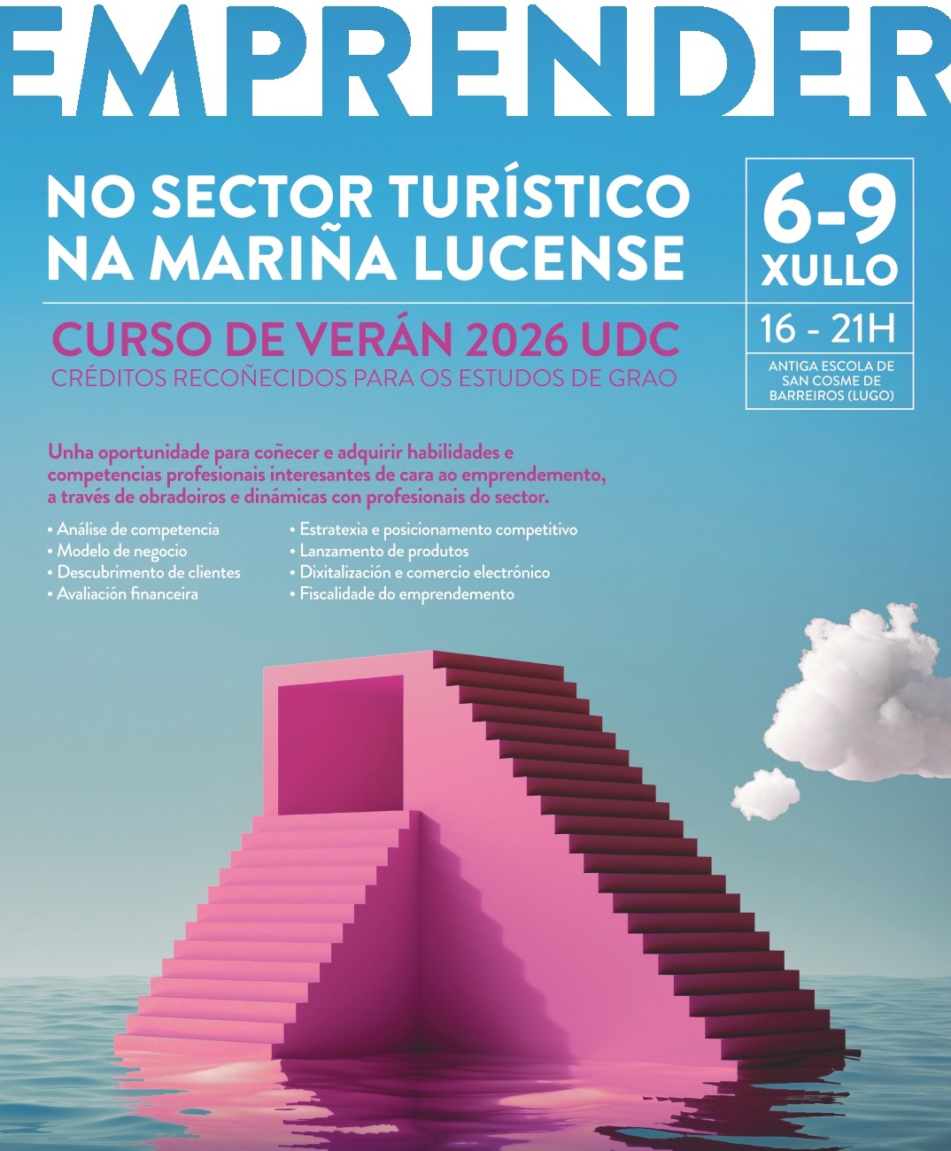 Barreiros será sede do curso “Emprender no sector turístico na Mariña Lucense” do 6 ao 9 de xullo