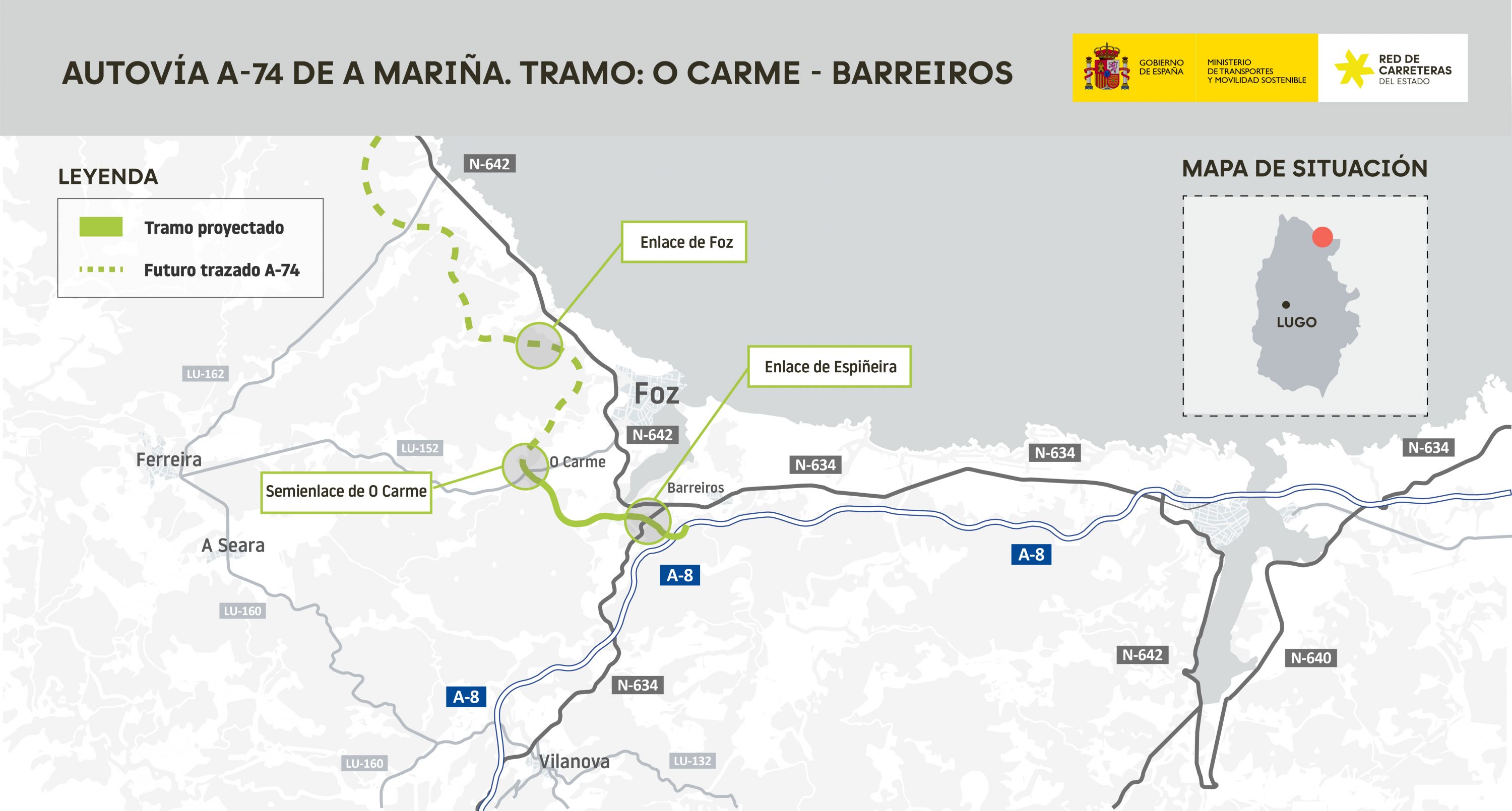 O Ministerio aproba o trazado da A‑74 entre O Carme e Barreiros, cun investimento de 123,6 millóns