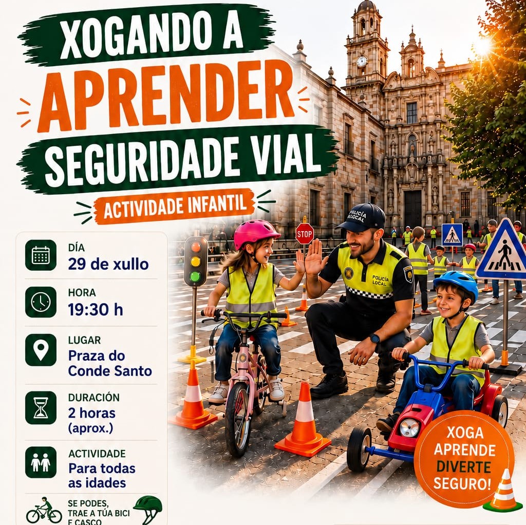 Lourenzá acolle este mércores a actividade “Xogando a aprender: Seguridade Viaria” na Praza do Conde Santo