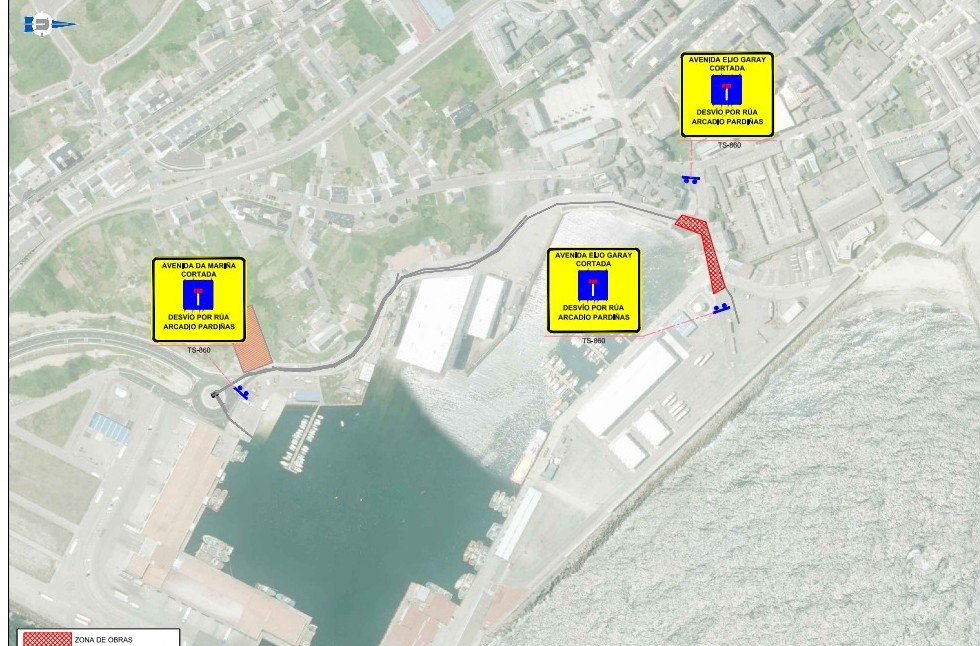 As obras de canalización no Porto de Burela obrigarán a cortar o acceso pola rúa Eijo Garay desde o luns