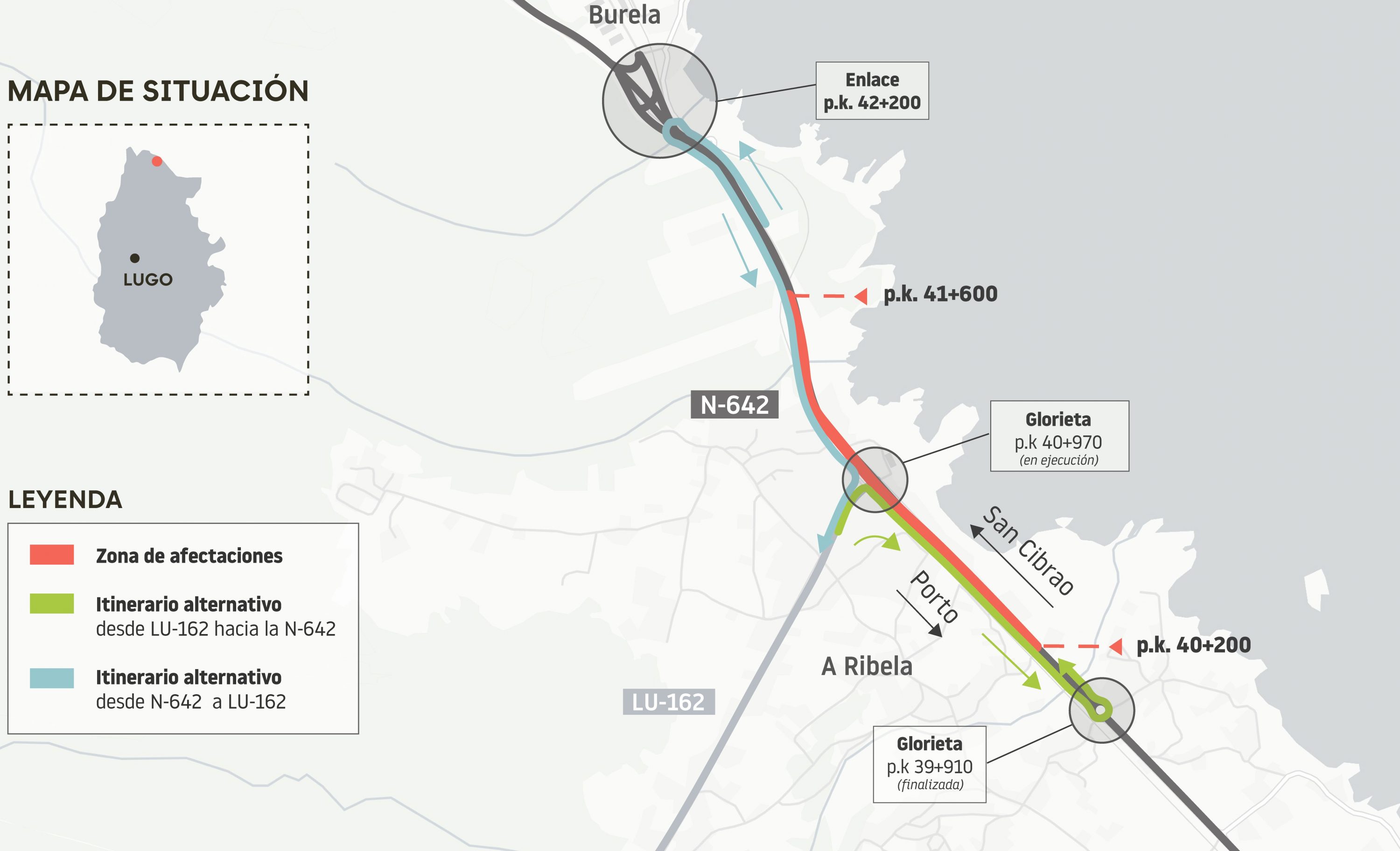 As obras da N‑642 obrigan a desvíos e circulación alterna en Foz