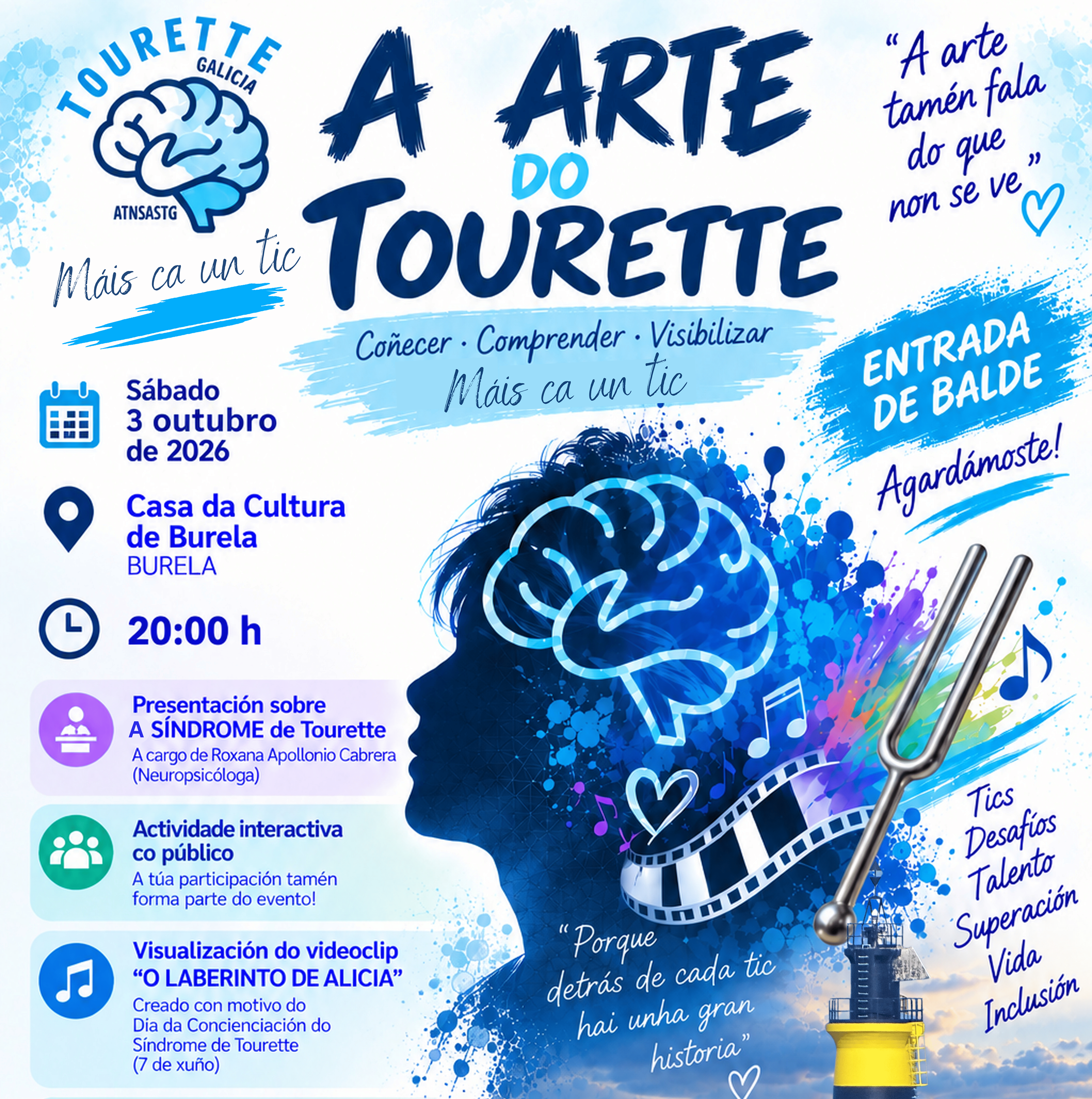 Burela acollerá unha xornada divulgativa e artística sobre a síndrome de Tourette o 3 de outubro