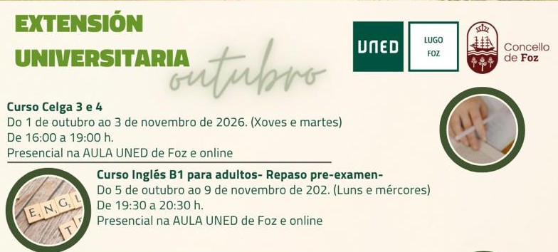 A Aula da UNED de Foz arranca o curso con actividades de linguas, benestar e participación ambiental